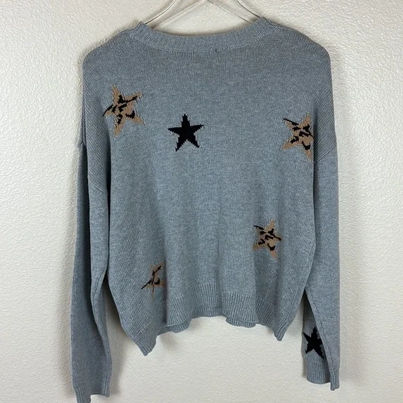 RAILS PERCI HEATHER GRAY ANIMAL STARS CASHMERE BLEND KNIT SWEATER - Picture 8 of 9